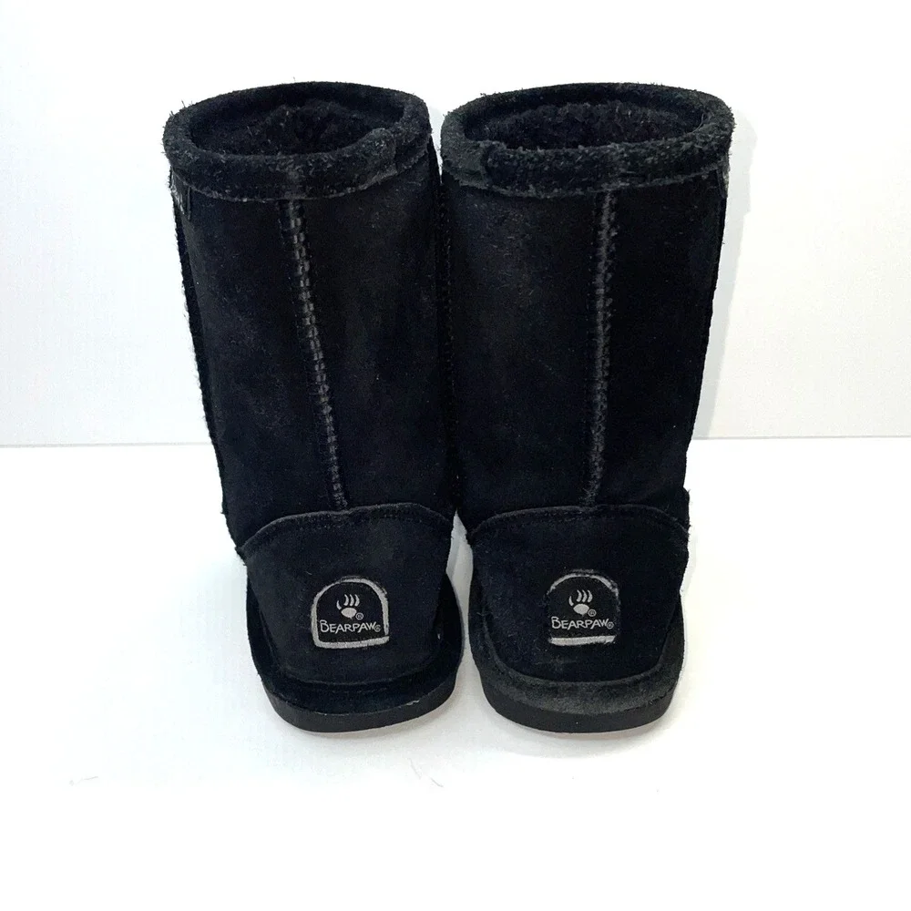 BEARPAW Boots Emma Youth Shearling Winter‎ Snow Boot Black Suede Size 2